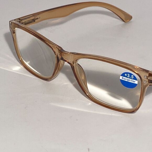 1435 Helen 3.5 Reading Glasses Thin Rectanle Bluelight Filter Taupe Frames NWT - Picture 8 of 9